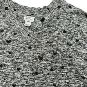 FOR THE REPUBLIC Women's 1X Gray Heart 3/4 Sleeve Tunic Top Shirt Sweater V-neck